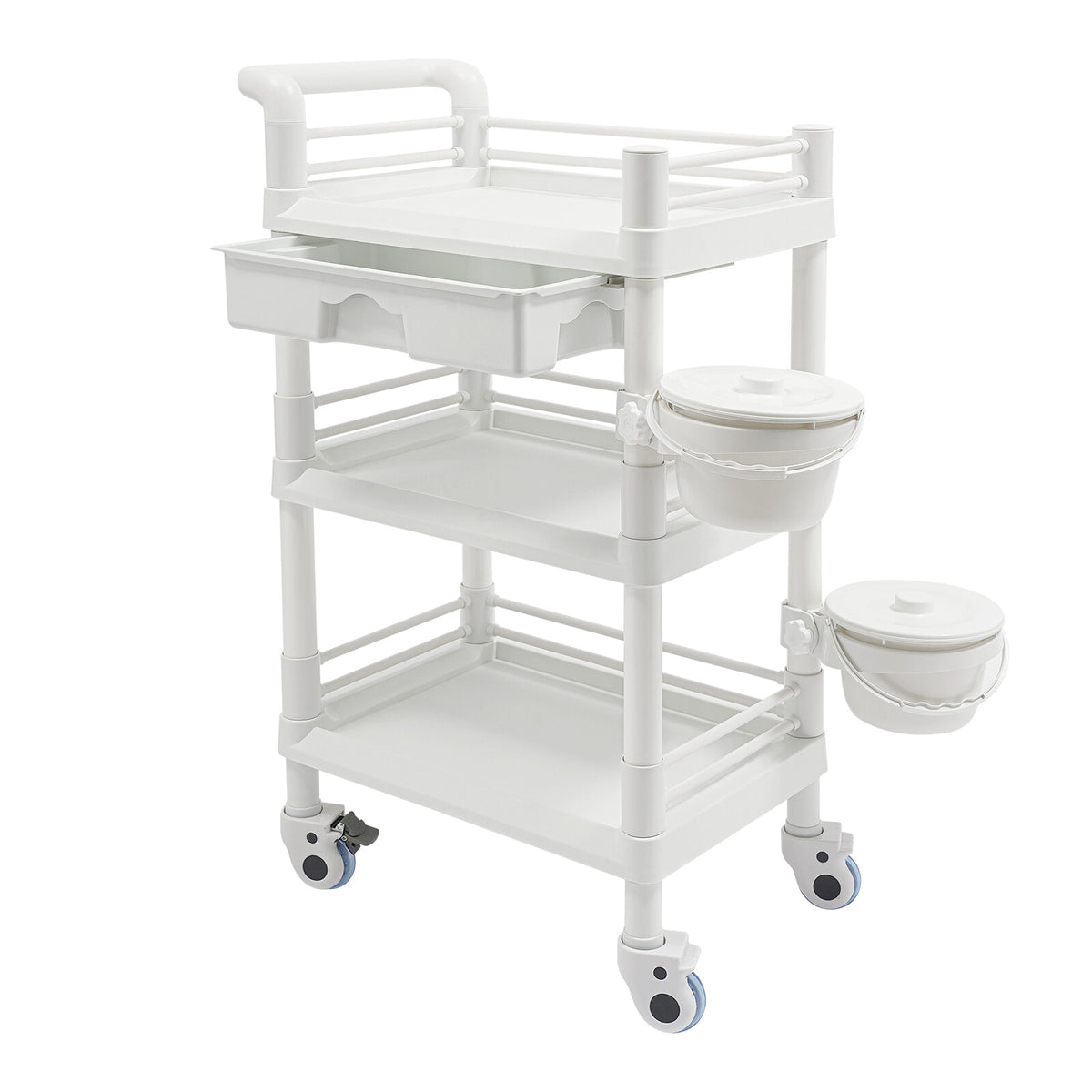 Salon Trolley Cart with 3 Tiers and 2 Garbage Baskets - Rolling Beauty Storage Station