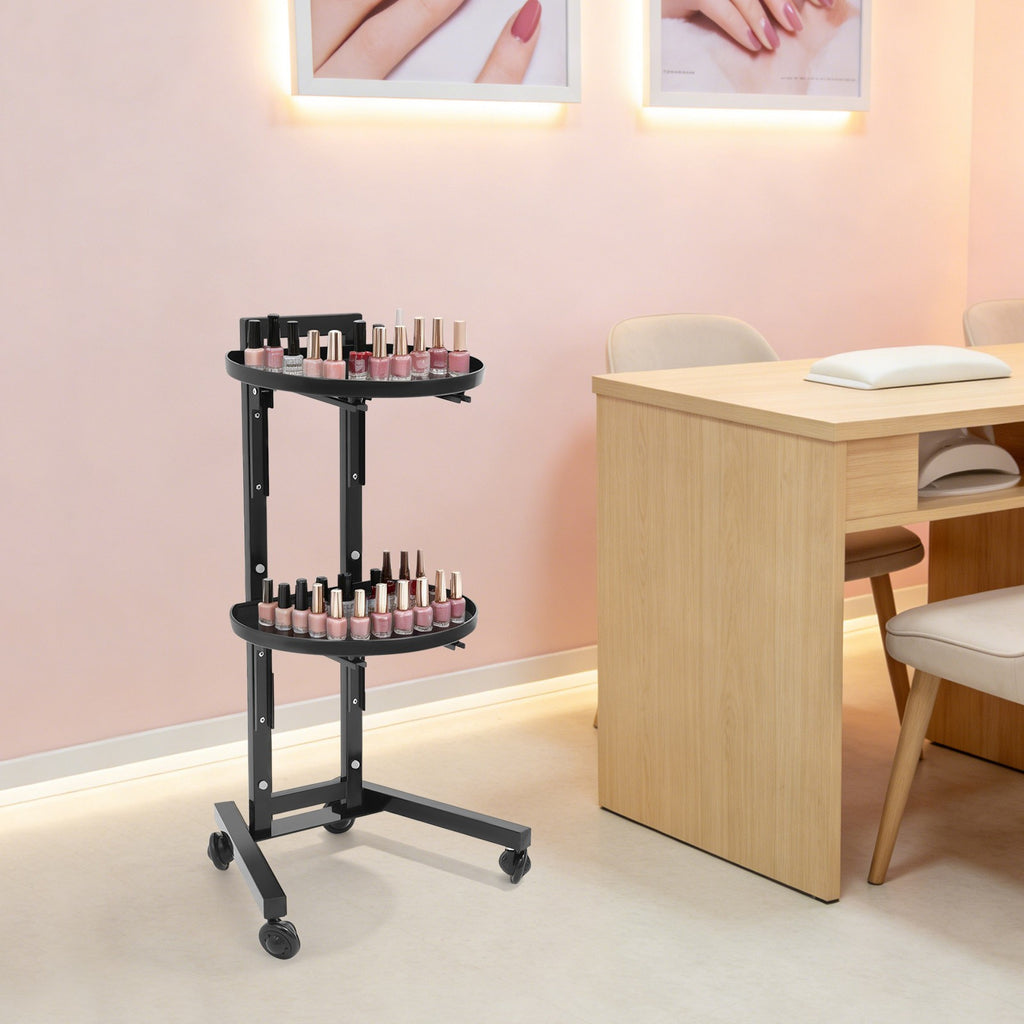 Movable Adjustable Salon Trolley Station with 2 Tiers and Wheels for Hairdressing Tools
