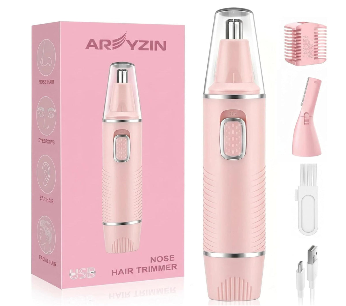 Women’s Nose & Ear Hair Trimmer USB Rechargeable Waterproof Grooming Tool