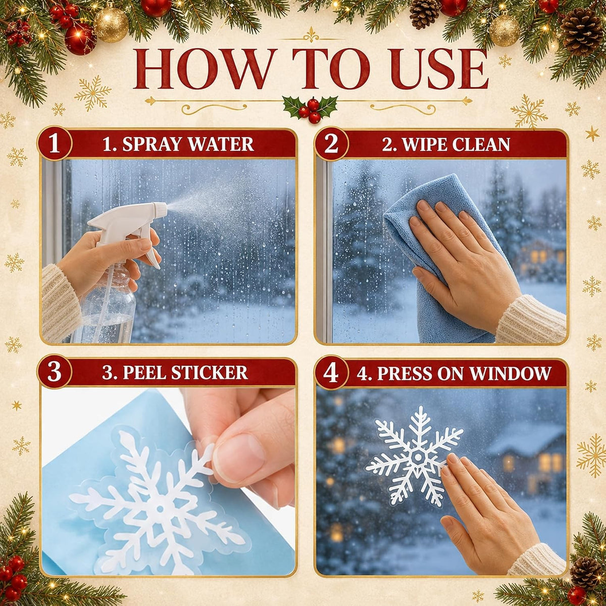 Christmas Snowflake Window Clings - 9 Sheets Holiday Decorations