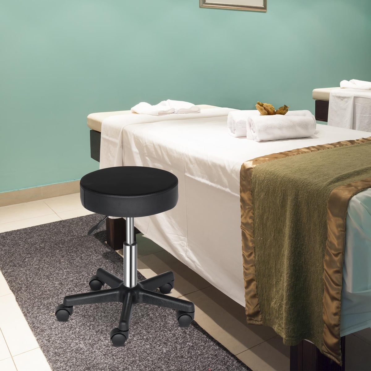 Adjustable Hydraulic Swivel Barber Stool with PU Leather Seat