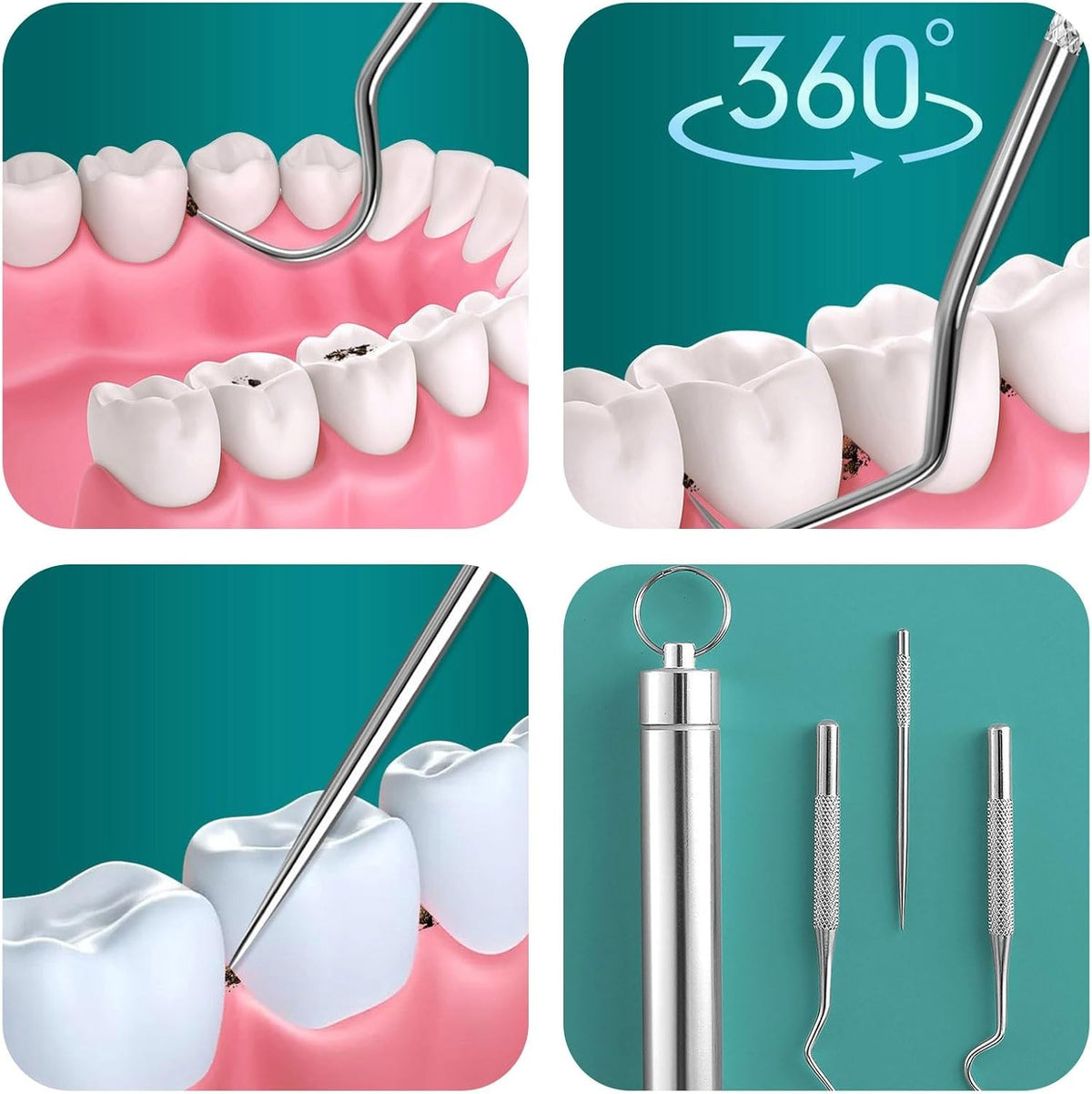 Set of 7 Stainless Steel Toothpicks with Keychain Holder - Reusable Portable Oral Care