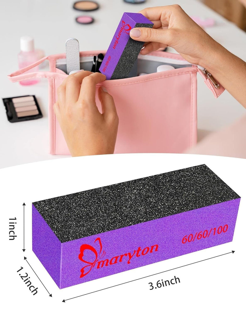 Heavy-Duty Acrylic Nail Buffing Files Set - 10 Black & Purple Grit 60/100