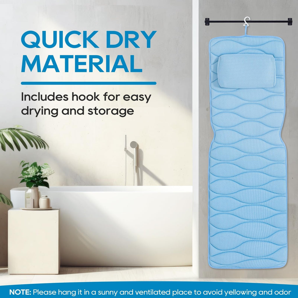 Full Body Bath Pillow with 21 Non-Slip Suction Cups - Waterproof Mesh Spa Cushion