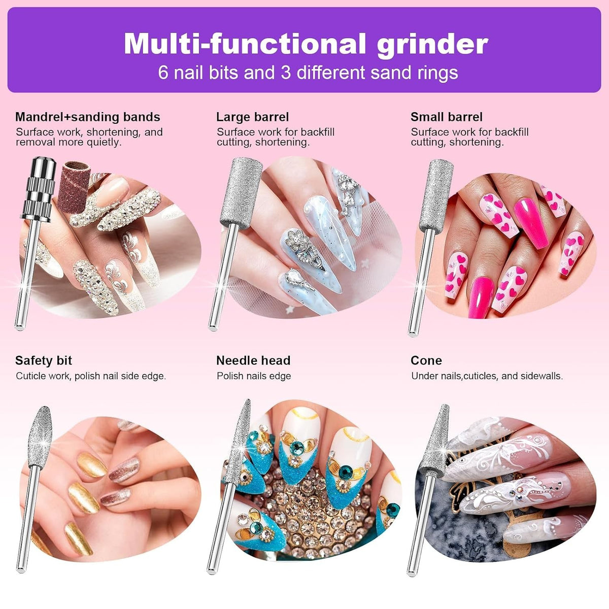 Electric Nail Drill Kit with 156 Sanding Bands & Bits for Manicure Pedicure