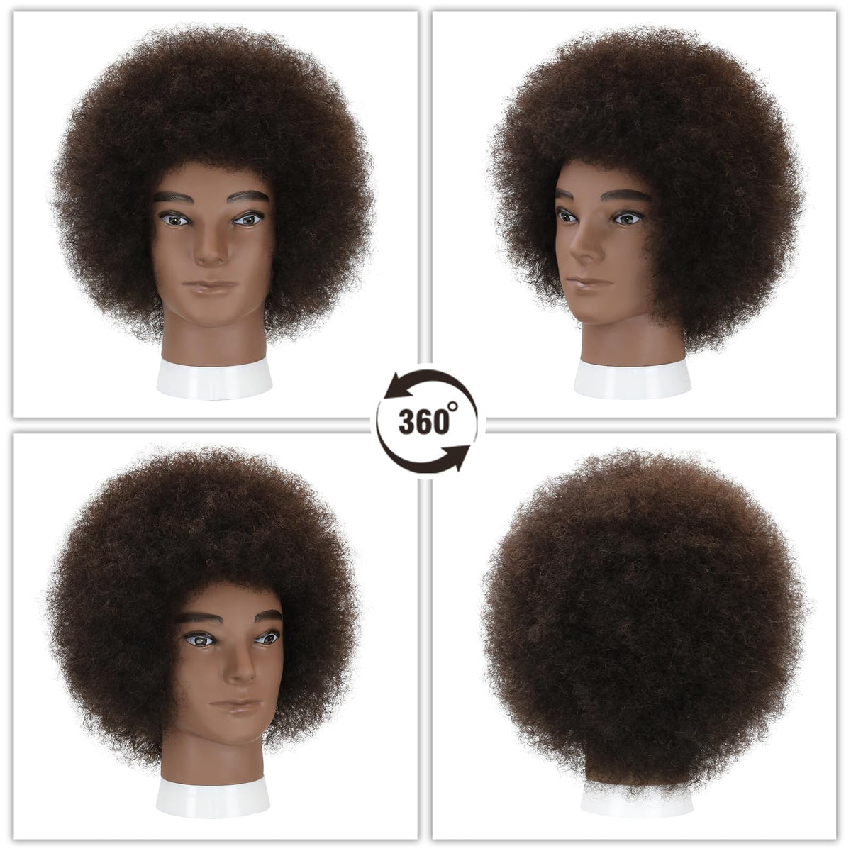 Male Afro Kinky Curly Mannequin Head with Human Hair and Stand for Salon Styling