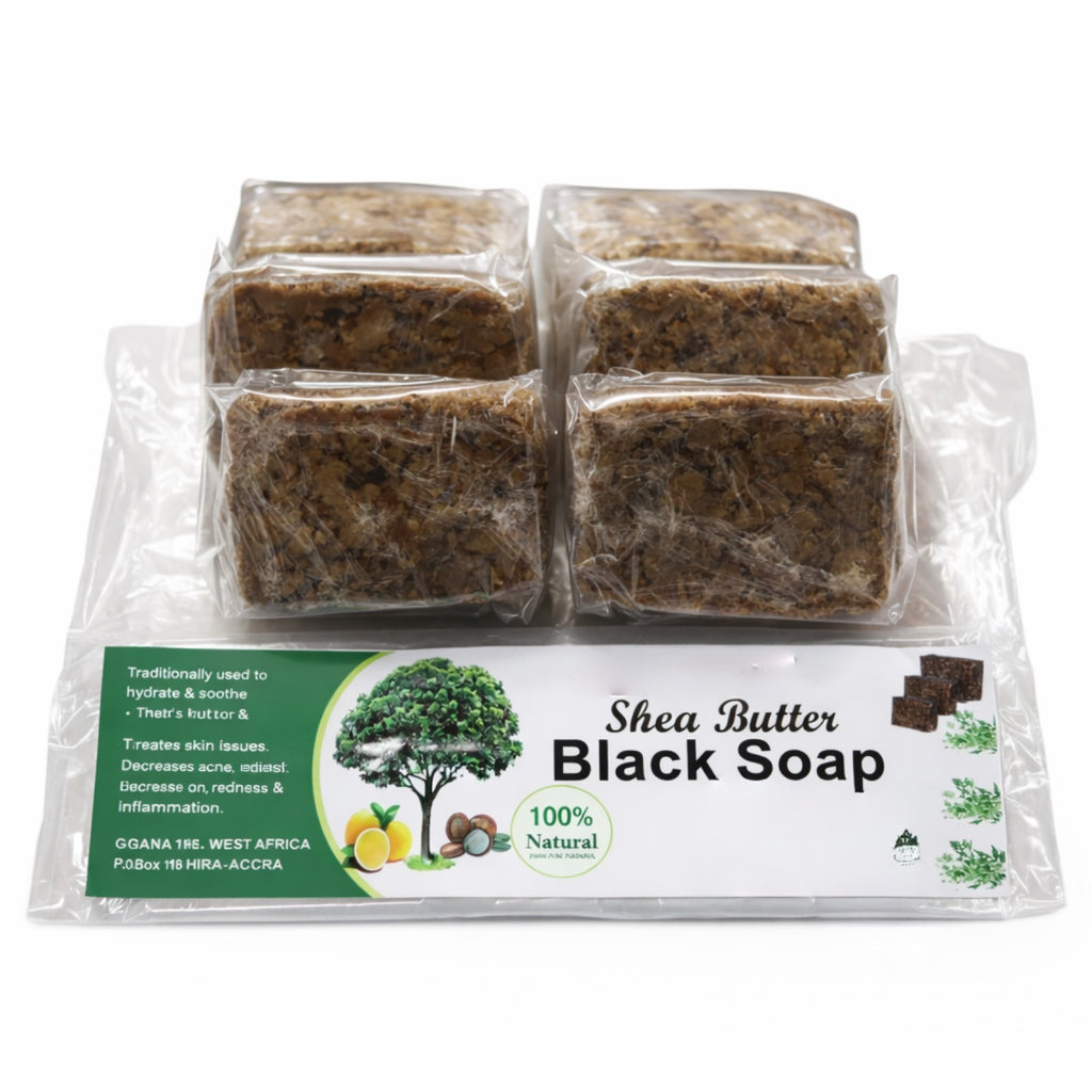 Raw African Black Soap with Shea Butter for Face & Body - Handmade Ghana
