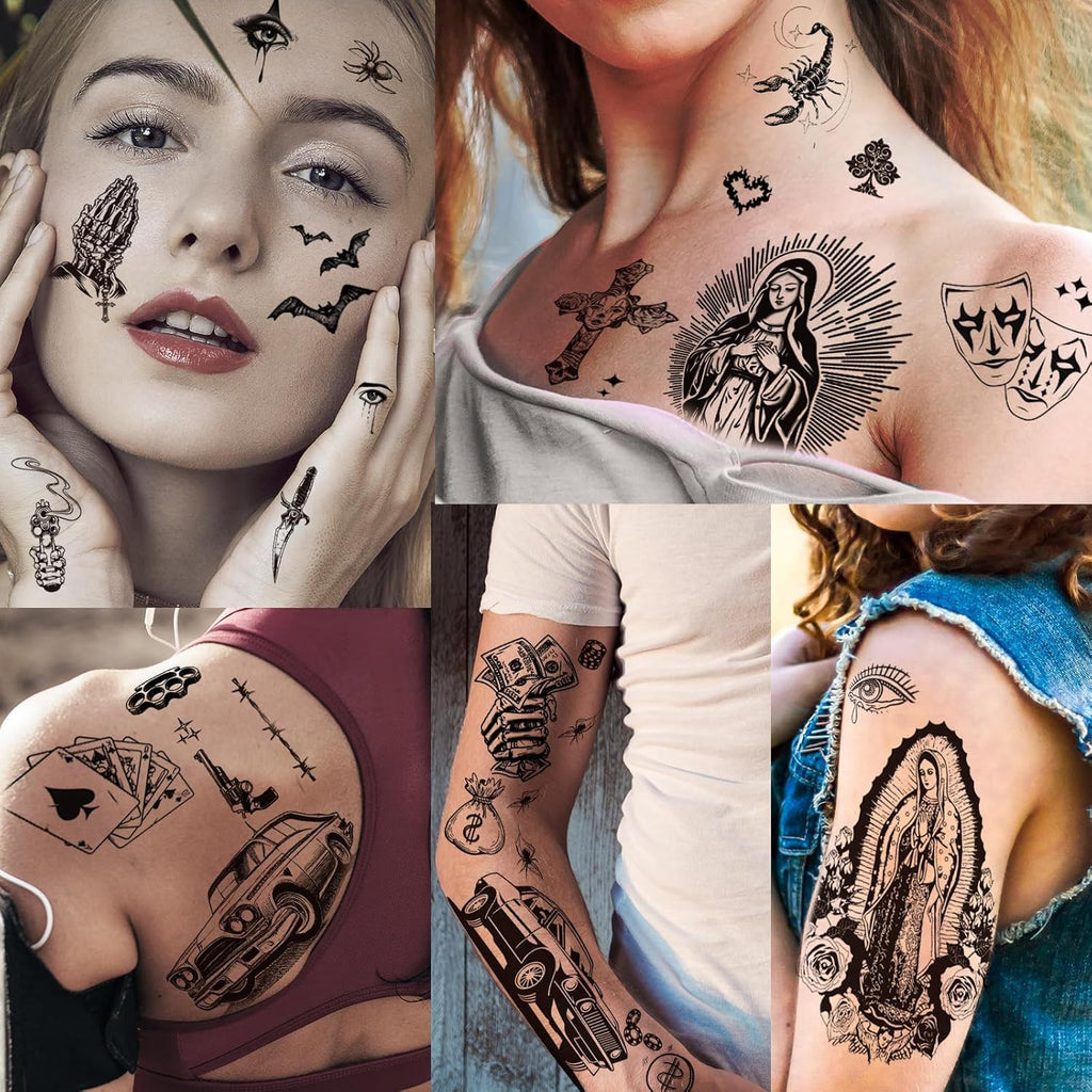 Temporary Tattoos Kit 12 Sheets Halloween Chicano Cholo Chola 110+ Designs Waterproof