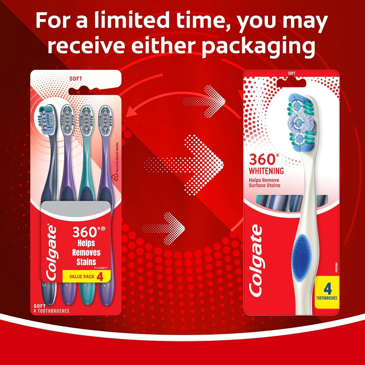 4 Pack Soft Adult Whitening Toothbrushes with Tongue & Cheek Cleaners