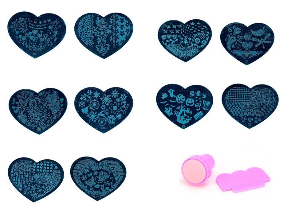 5 Pack Nail Art Stamping Plates Set Heart Design Manicure Tools