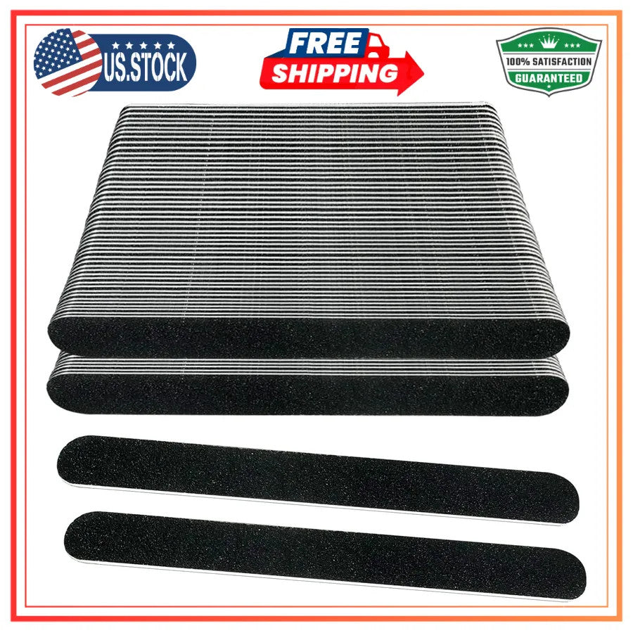 24 Pack Wooden Nail Files 100/180 Grit Dual-Sided Manicure Tools - Black