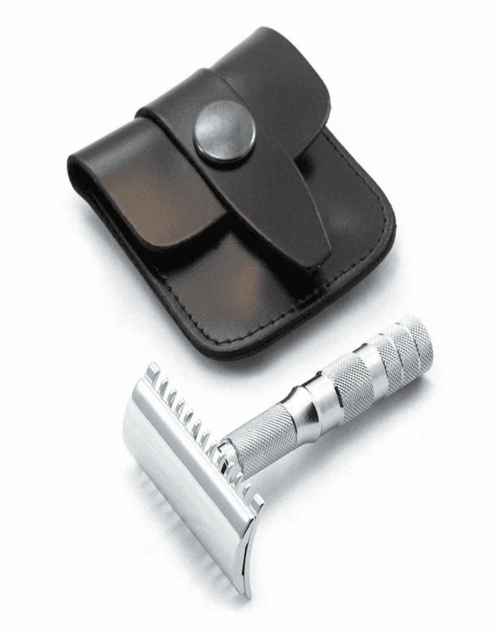 Travel Safety Razor with Leather Case - Merkur Open Comb Double Edge Shaver