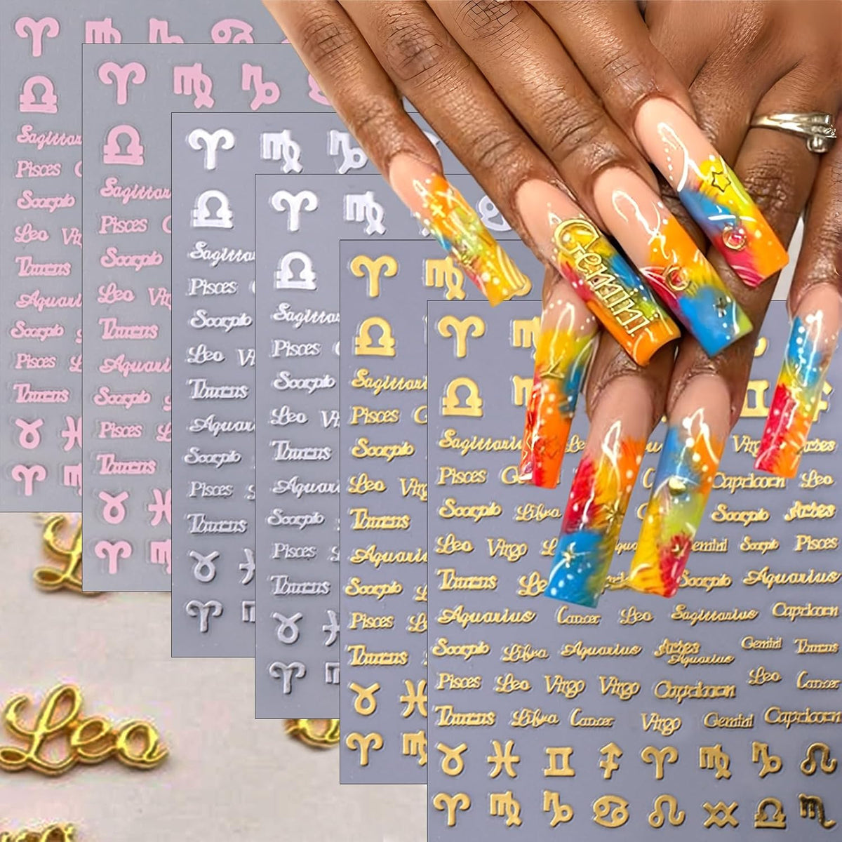 12 Constellation Nail Stickers Set - Zodiac Letter Nail Art Decals