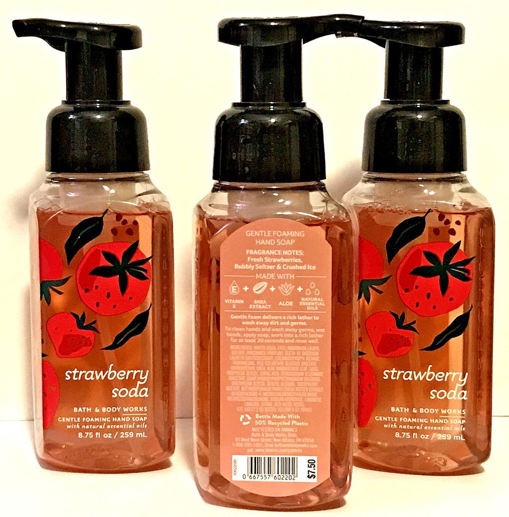 Strawberry Soda Hand Soap Set - Gentle Foaming Bath & Body Wash, 3 Pack