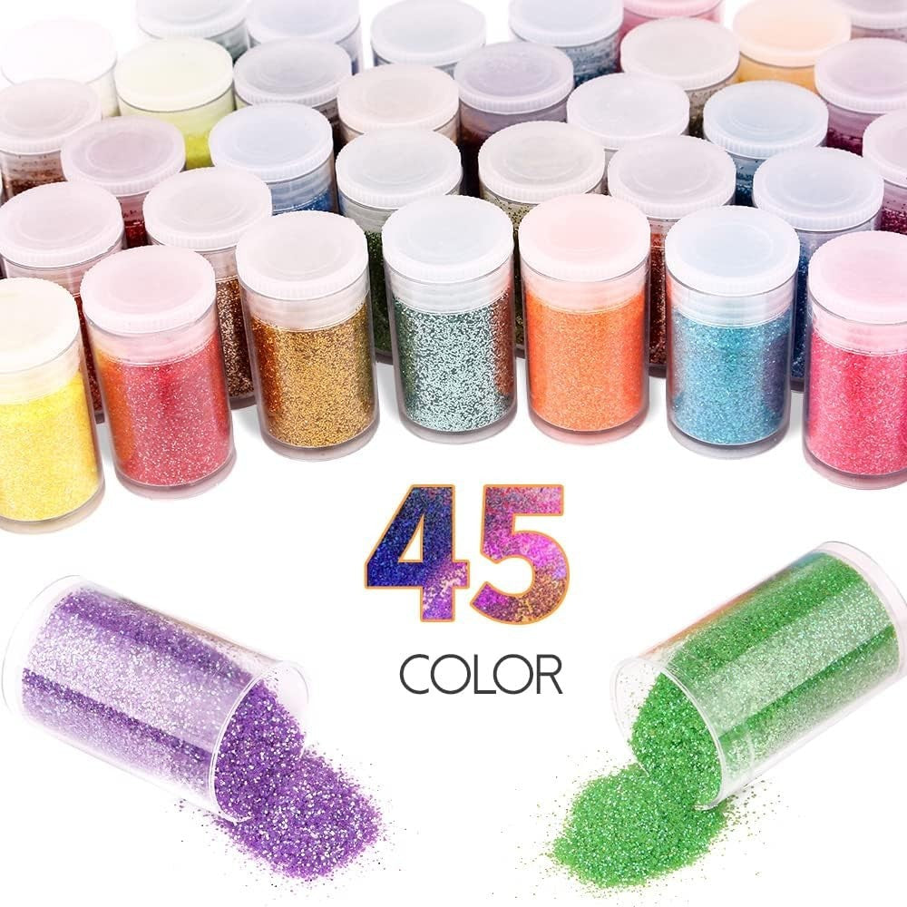 Holographic Glitter Powder Set - 45 Colors Fine Craft and Makeup Glitter