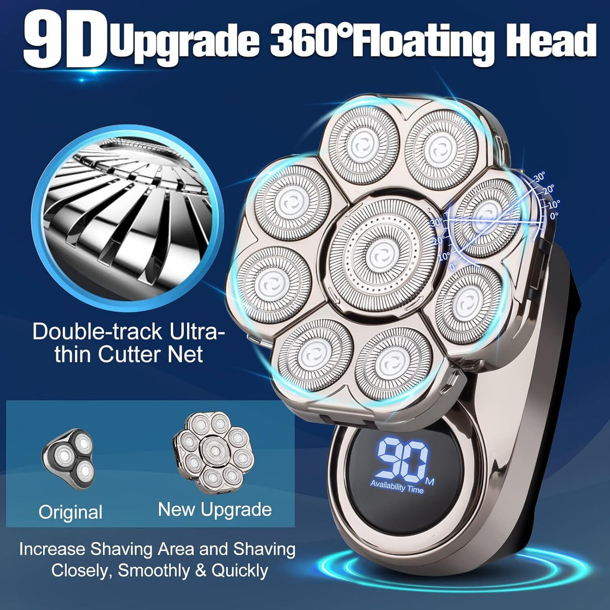 Cordless 9D Electric Head & Beard Shaver Wet Dry Bald Razor Grooming Set