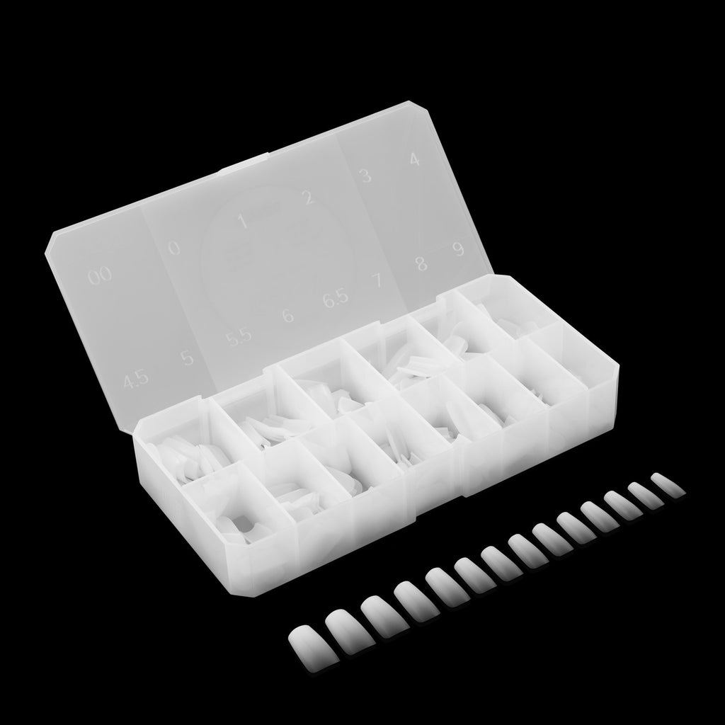 Gel Nail Tips Set - Ombre Natural Square Medium Tips, 14 Sizes, 210pcs
