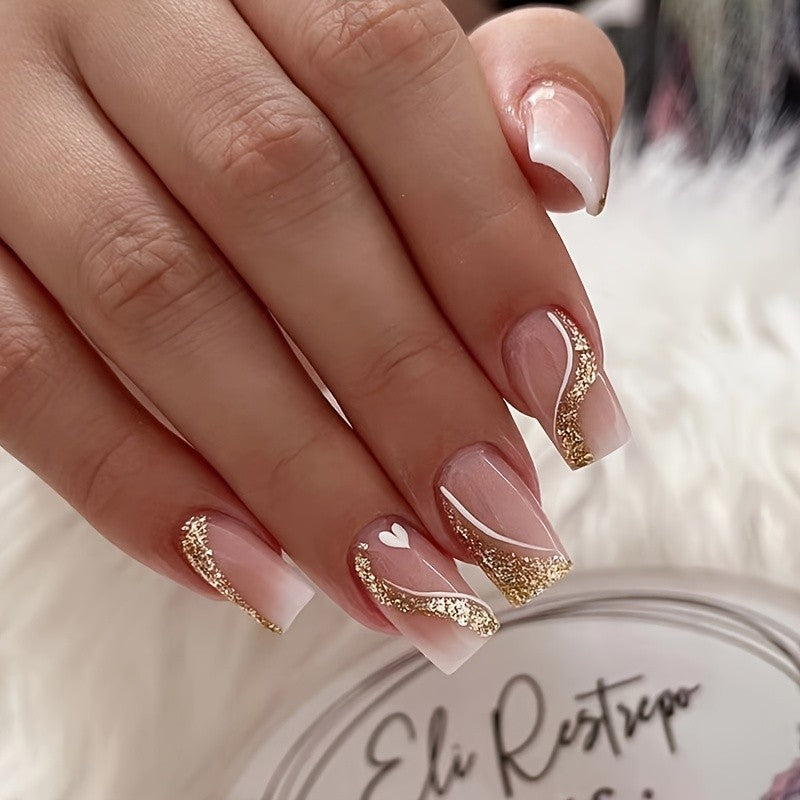 Assorted Glitter Gradient Geometric Press-On Nails Set - Reusable 216 Pieces