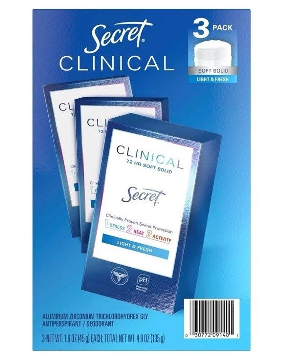 Secret Clinical Soft Solid Antiperspirant Deodorant Light & Fresh 3 Pack