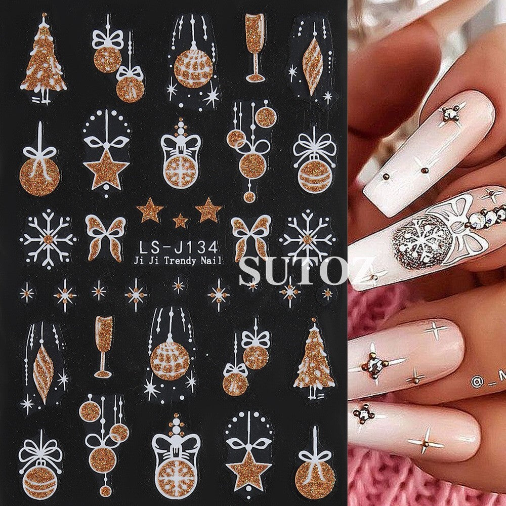 Christmas Gold Glitter Snowflake Nail Art Stickers Decals - Holiday Winter Design
