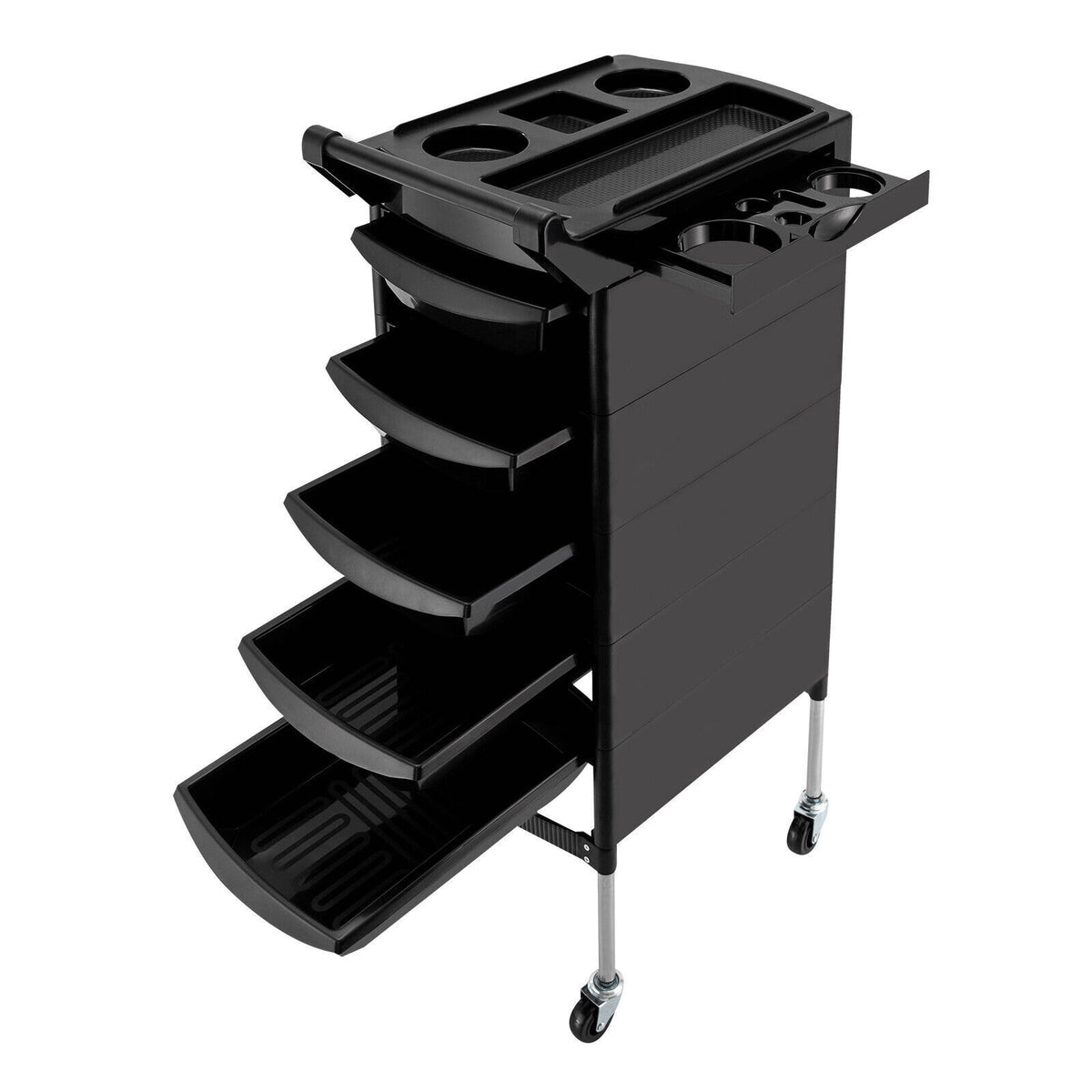 Salon Trolley Cart with 5 Drawers & Storage Trays for Hair Styling Equipment