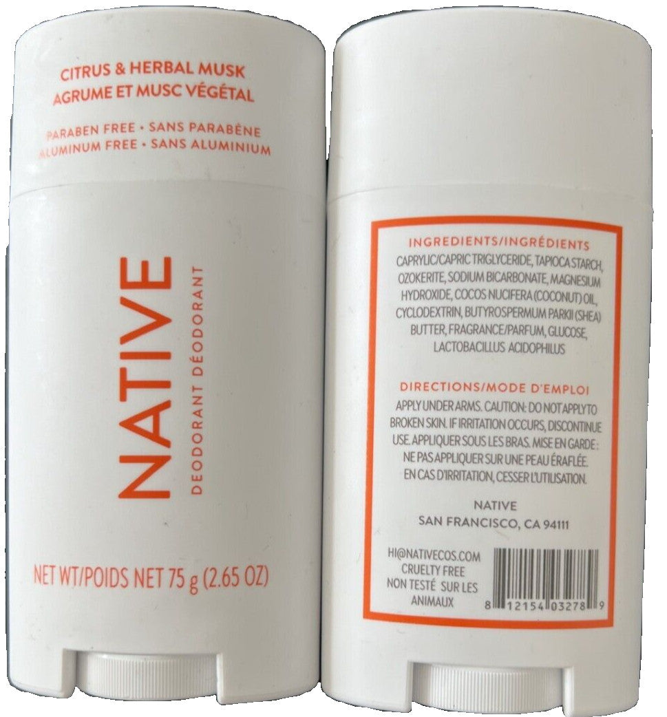 Native Deodorant Citrus & Herbal Musk - Aluminum Free 2 Pack 2.65 oz