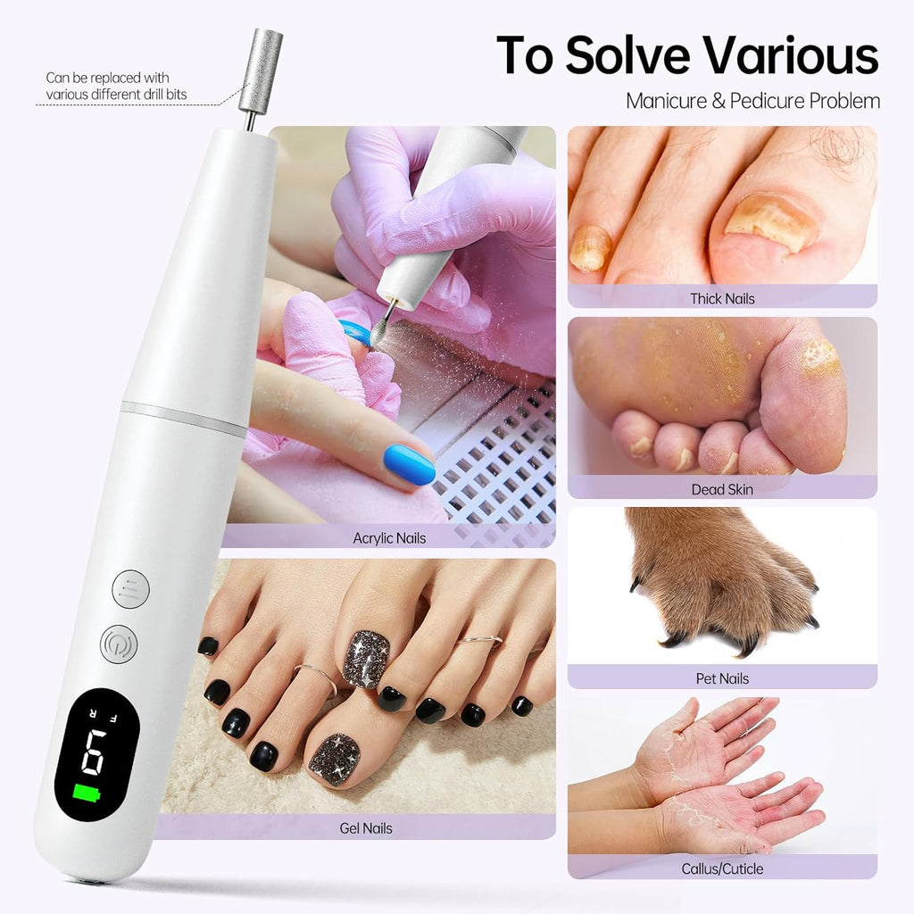Cordless Electric Nail Drill Kit for Acrylic Gel & Dip Nails - Portable Manicure Tool