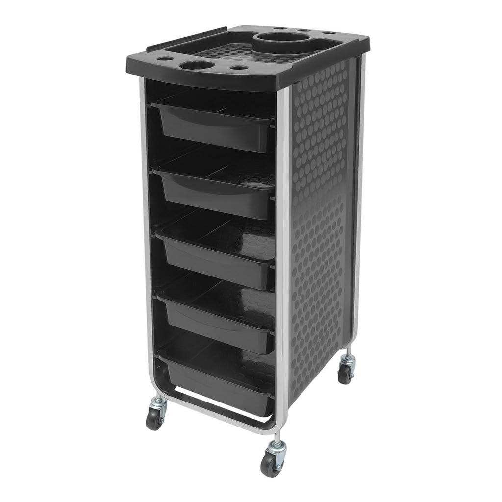 Salon Trolley Cart with 5 Drawers and Dryer Holder - Black Professional Organizer
