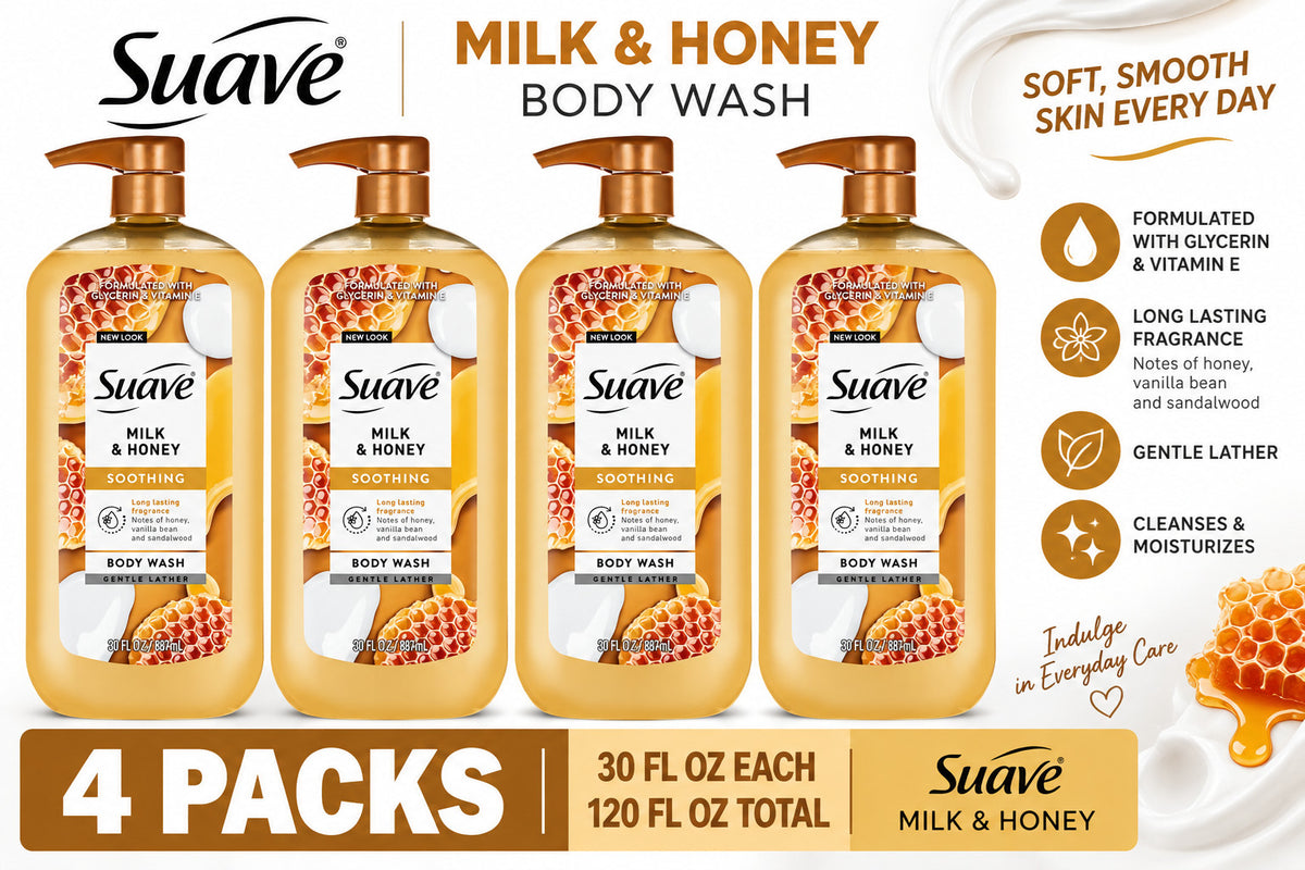 Moisturizing Body Wash Set with Glycerin & Vitamin E - 4 Pack, 30 Fl Oz Each