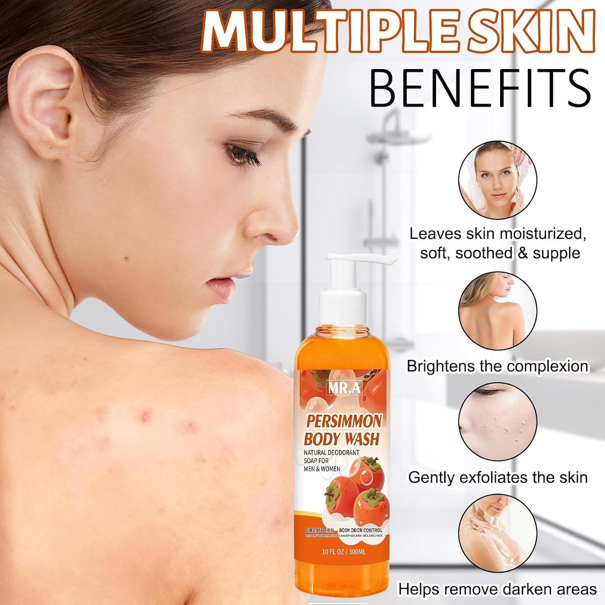 Persimmon Liquid Body Wash - Long-Lasting Odor Eliminator & Gentle Cleanser