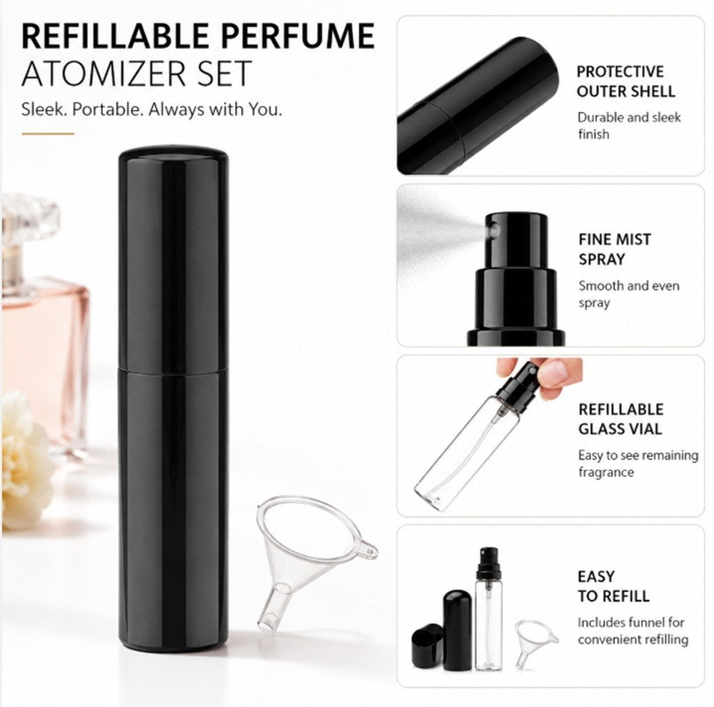 20ml Refillable Travel Perfume Spray Bottle with Funnel - Mini Portable Fragrance Atomizer