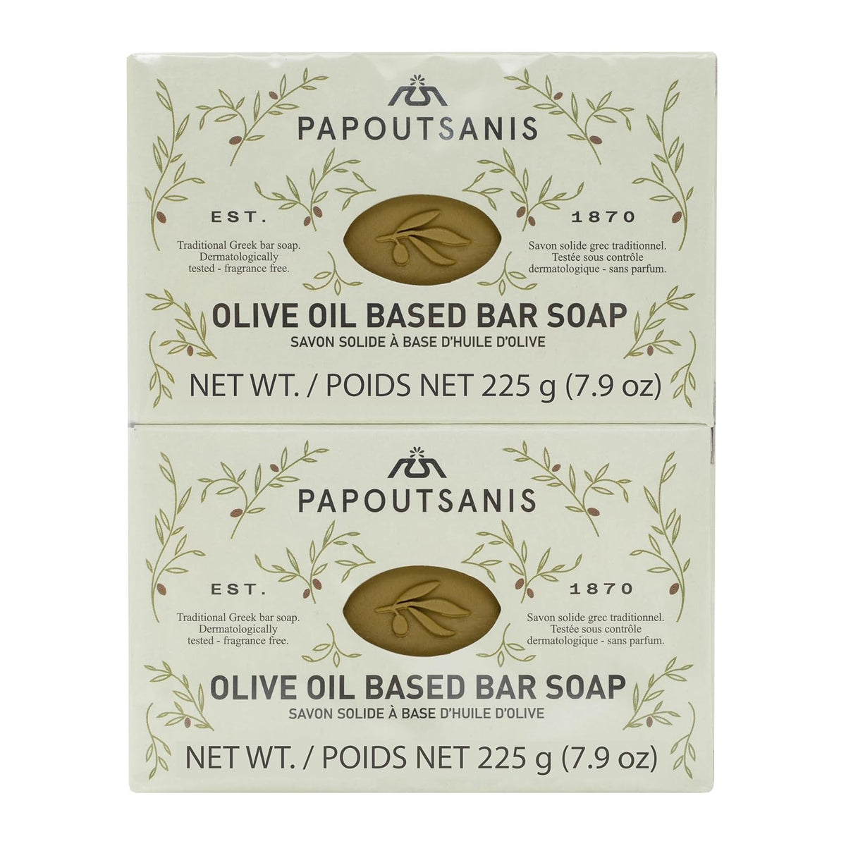 Greek Olive Oil Soap Bars - Unscented, Long-Lasting, Gentle for Sensitive Skin - Pack of 4