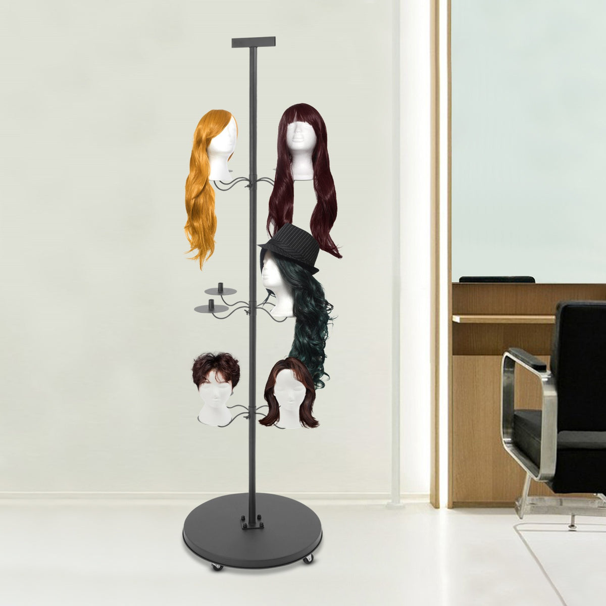 12-Head Wig Display Stand & Storage Rack for Salon & Beauty