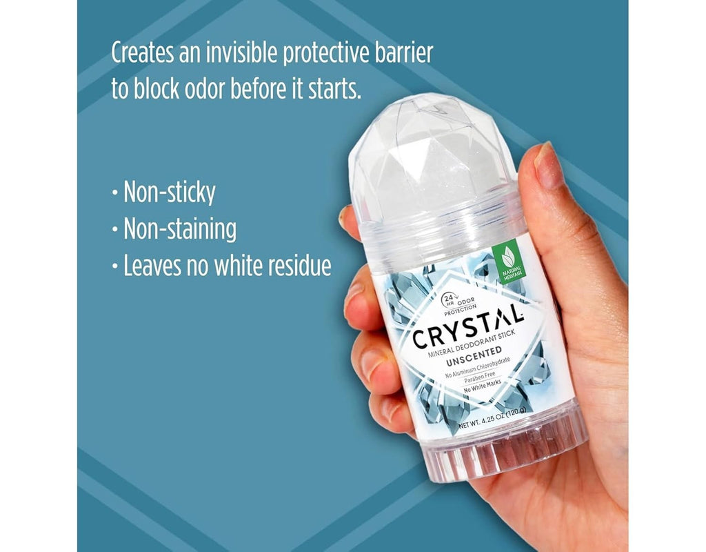 3 Pack Unscented Crystal Deodorant Stick - Paraben Free, 4.25 oz