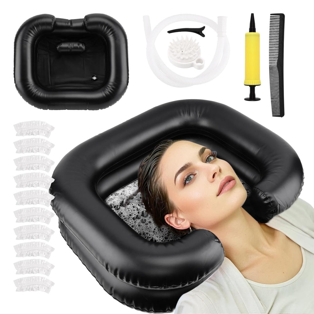Inflatable Hair Washing Basin Portable Bed Shampoo Bowl with Massage Comb & Pump