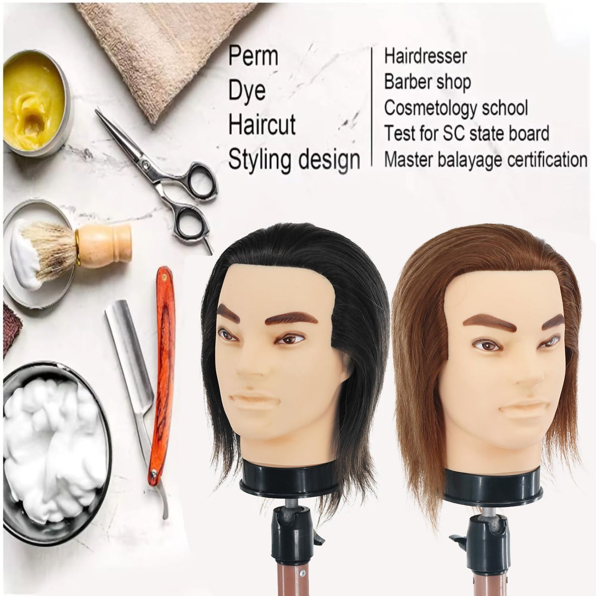 12-Inch Human Hair Mannequin Head for Hairdressing & Styling