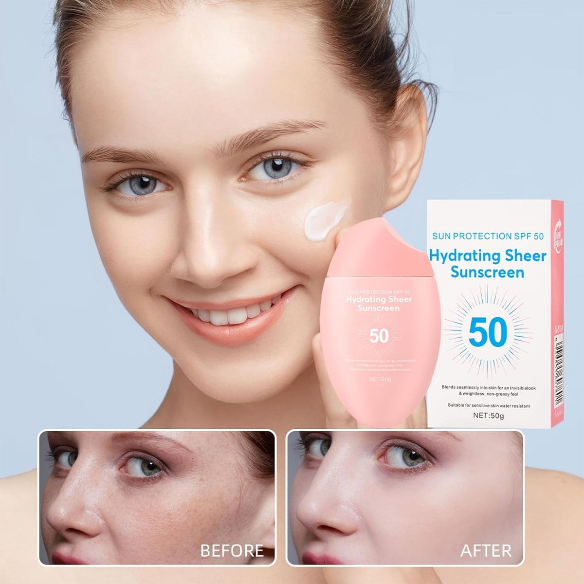 SPF 50+ Hydrating Water Gel Sunscreen - Waterproof, Non-Greasy, Light & Invisible