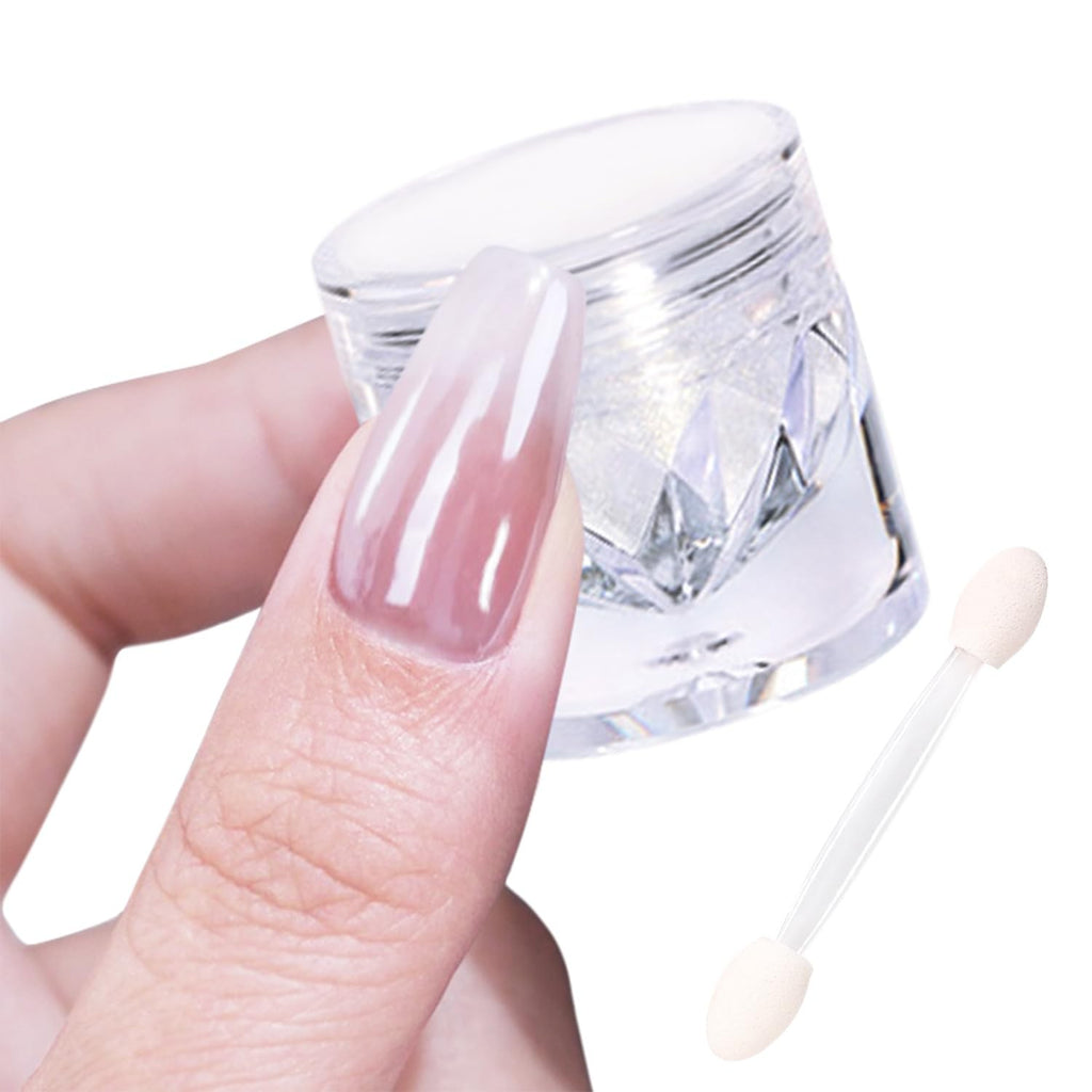 White Pearl Chrome Nail Powder for Gel Nails - Clear Glazed Donut Finish