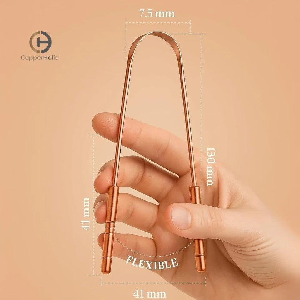 Copper Tongue Scraper Set with Bamboo Toothbrush - Natural Oral Care Kit