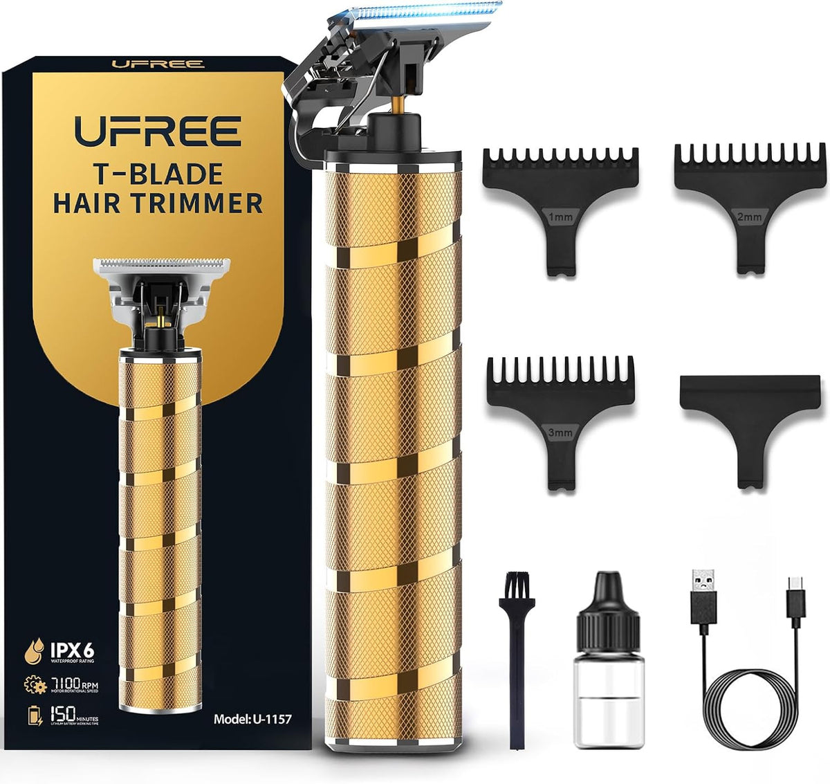 Men's Beard & Hair Trimmer with Titanium T-Blade, Quiet Cordless Edger