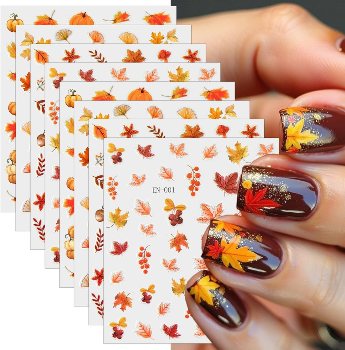 Autumn Maple Leaf Nail Stickers Set for Fall Nail Art - 6 Sheets
