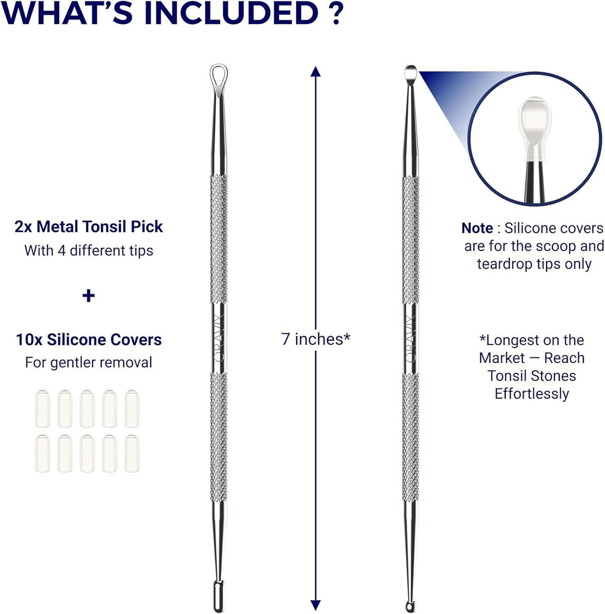 Tonsil Stone Removal Kit with Stainless Steel Picks & Silicone Tips - Safe Oral Hygiene Tool
