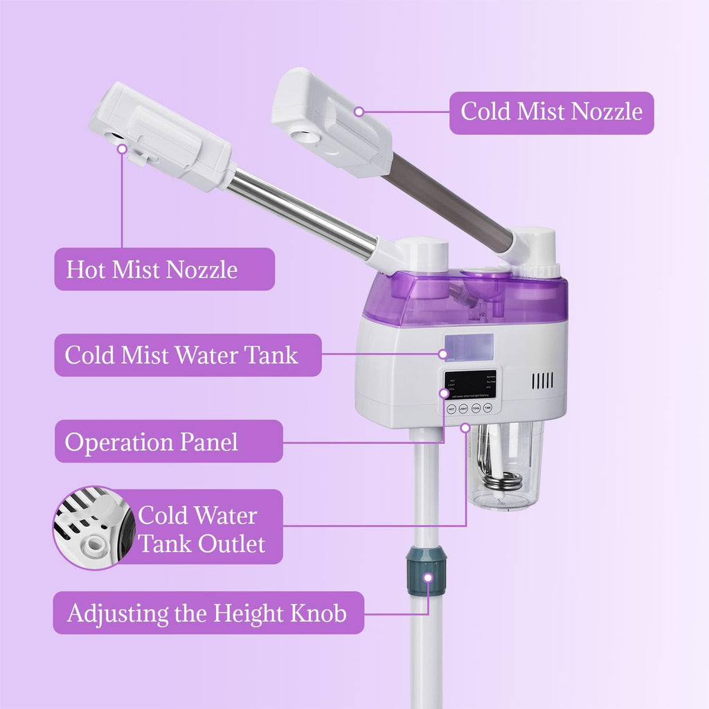 Professional 2-in-1 Facial Steamer with Double Nozzles - Purple