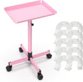 Adjustable Salon Trolley Cart on Wheels Pink Aluminum Mobile Service Tray