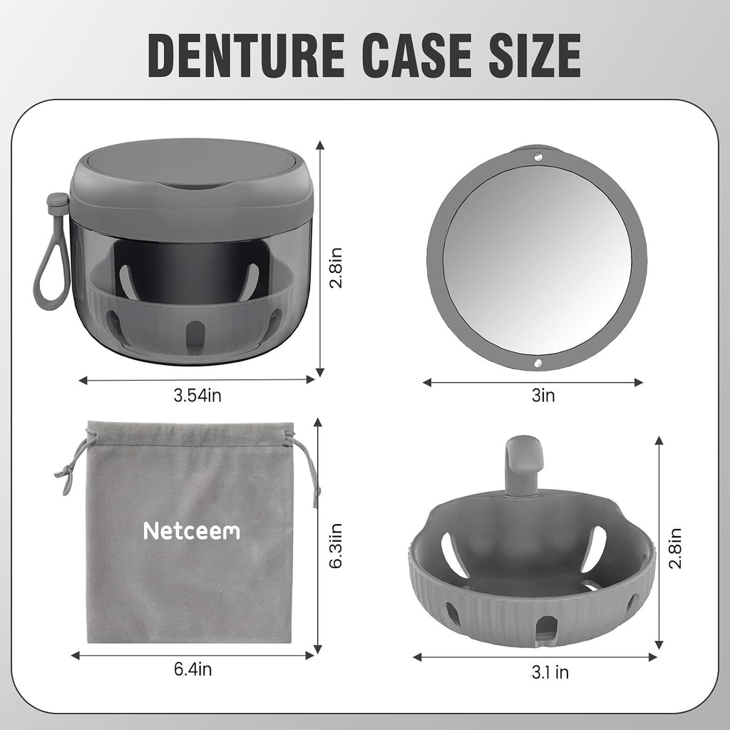 Portable Denture Bath Case Cup with Leak Proof Design for Travel & Storage