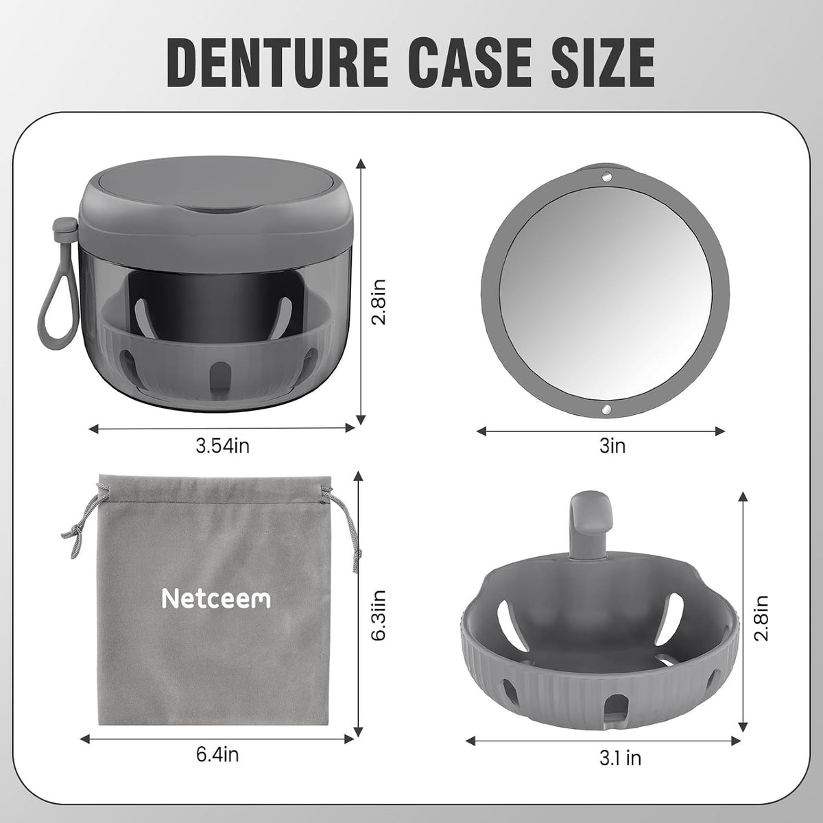 Portable Denture Bath Case Cup with Leak Proof Design for Travel & Storage