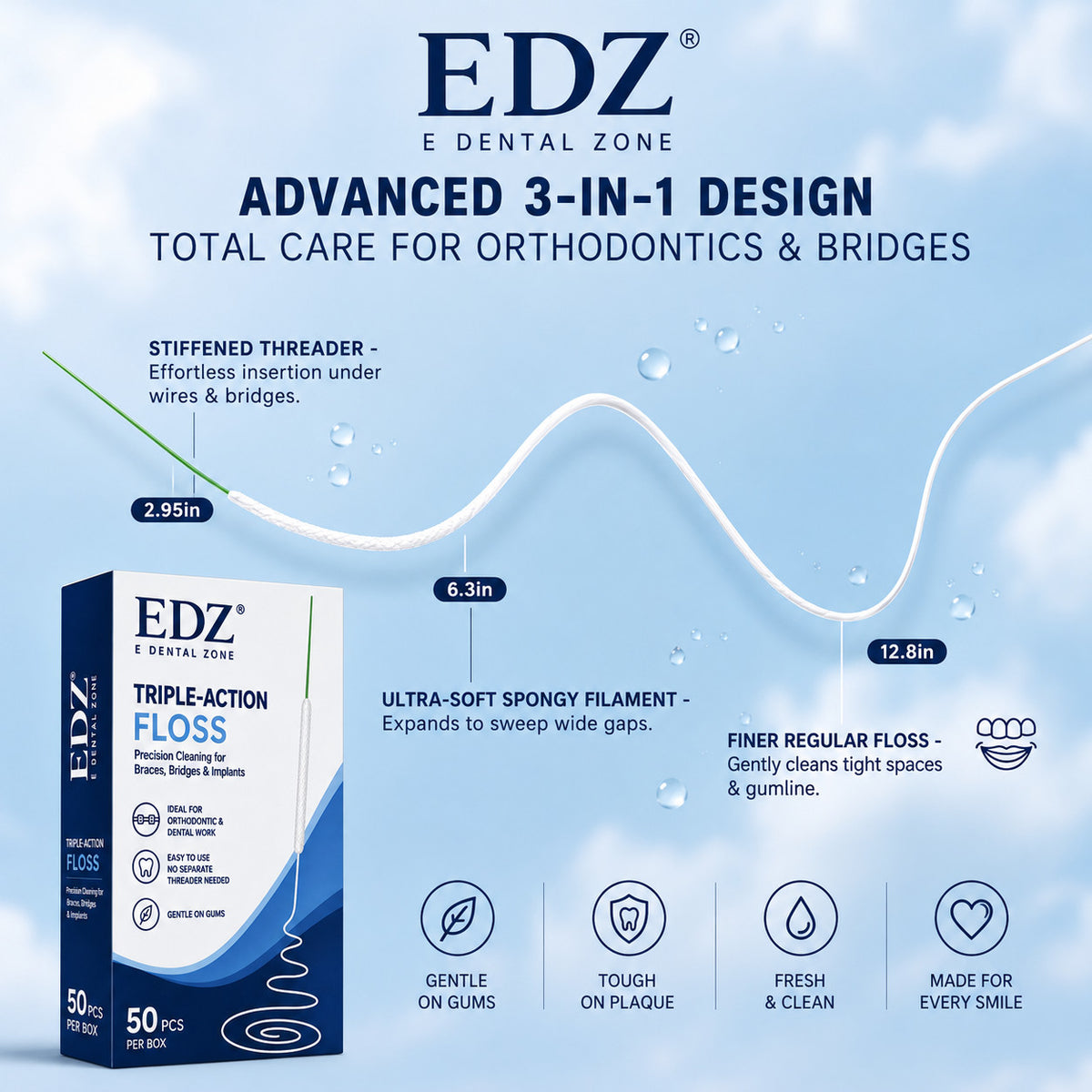 Orthodontic Dental Floss for Braces & Implants, 200 Count 4 Pack