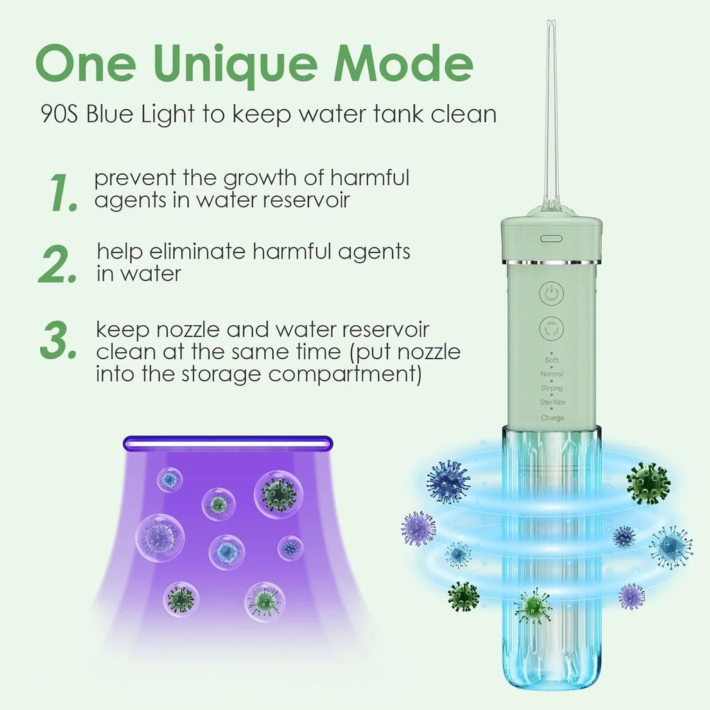 Portable Water Flosser Oral Irrigator with 4 Nozzles - Travel Friendly Compact Design