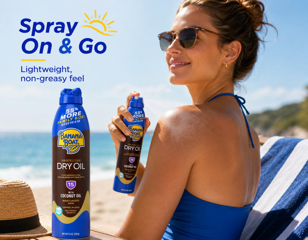 SPF 15 Sunscreen Spray Clear Dry Oil for Skin Protection & Tanning - 9.5 oz (5 Pack)