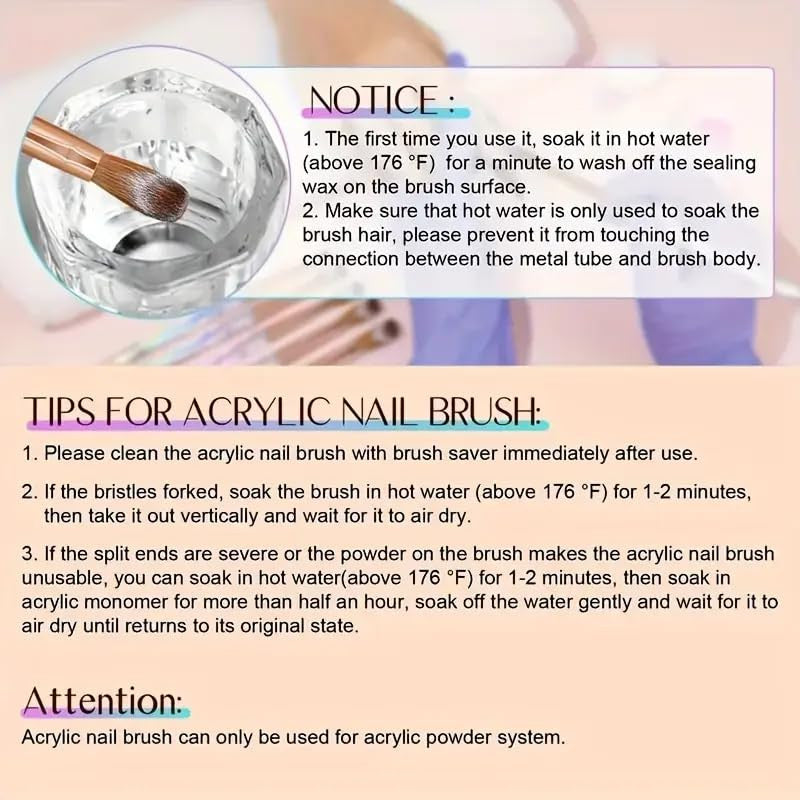 6PCS Acrylic Nail Brush Set with Ergonomic Handles - Professional Nail Art Tools